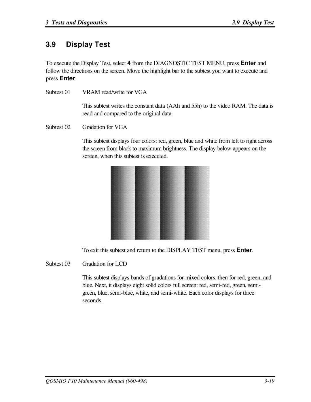 Toshiba qosmio f10 manual Tests and Diagnostics Display Test 