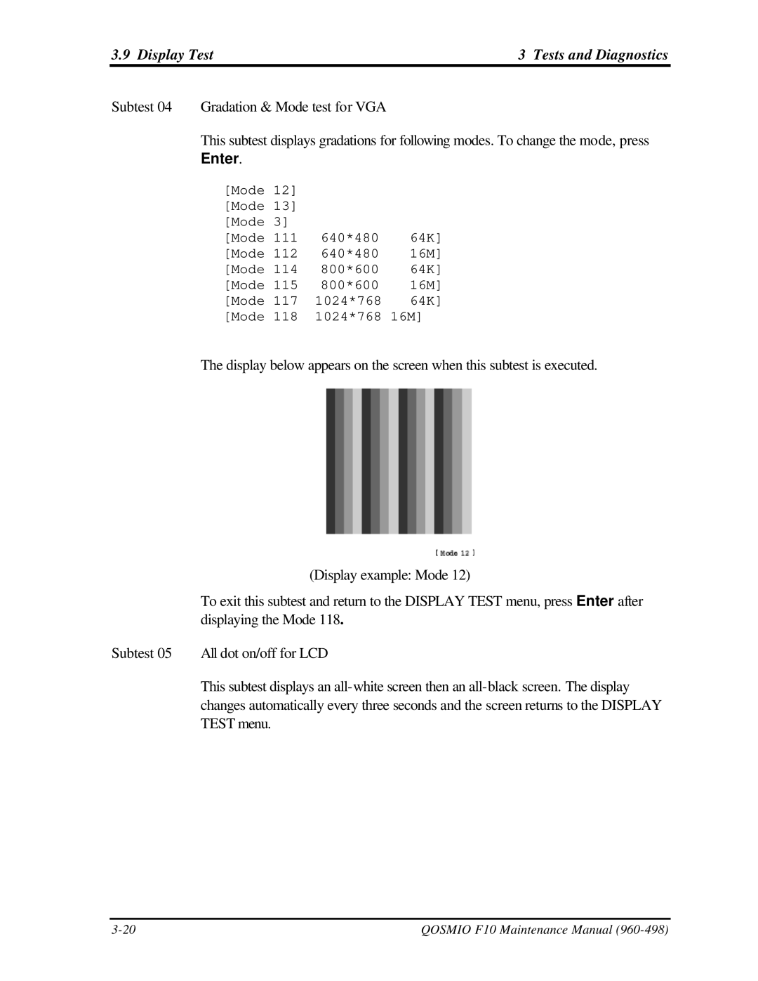 Toshiba qosmio f10 manual Display Test Tests and Diagnostics 