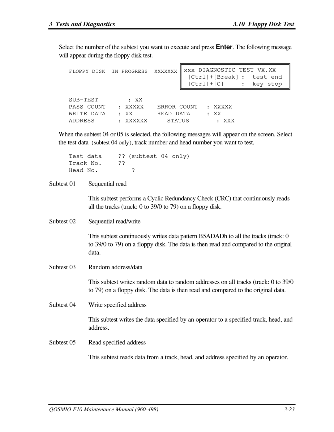 Toshiba qosmio f10 manual Tests and Diagnostics Floppy Disk Test 