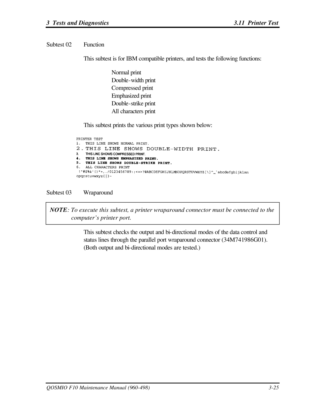 Toshiba qosmio f10 manual Tests and Diagnostics Printer Test 