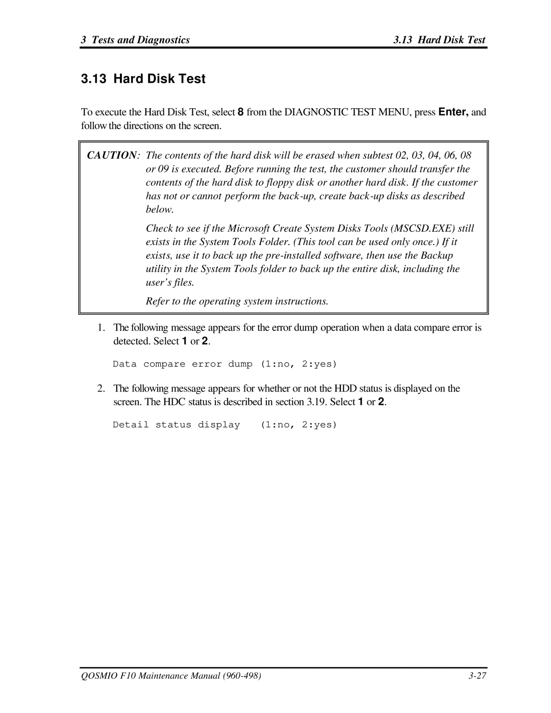 Toshiba qosmio f10 manual Tests and Diagnostics Hard Disk Test 