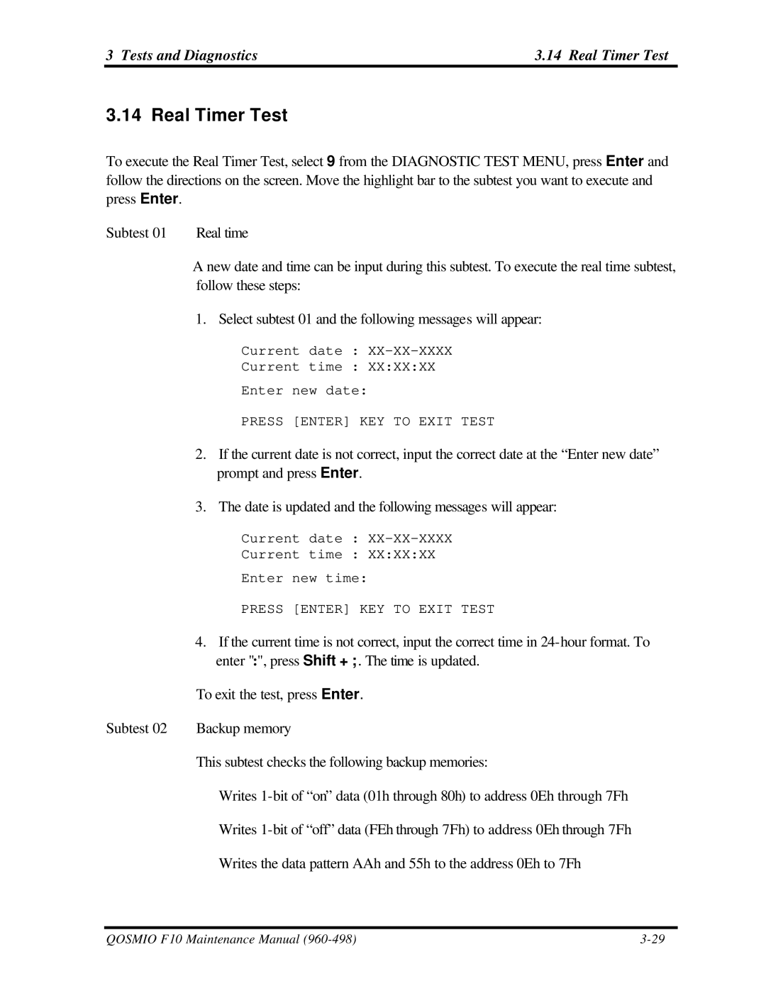 Toshiba qosmio f10 manual Tests and Diagnostics Real Timer Test 