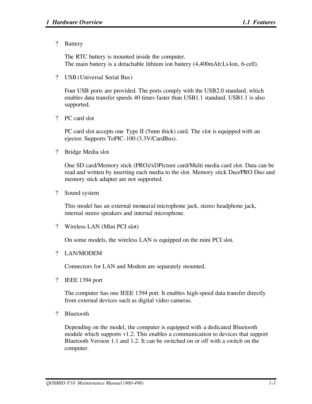 Toshiba qosmio f10 manual ? Lan/Modem 