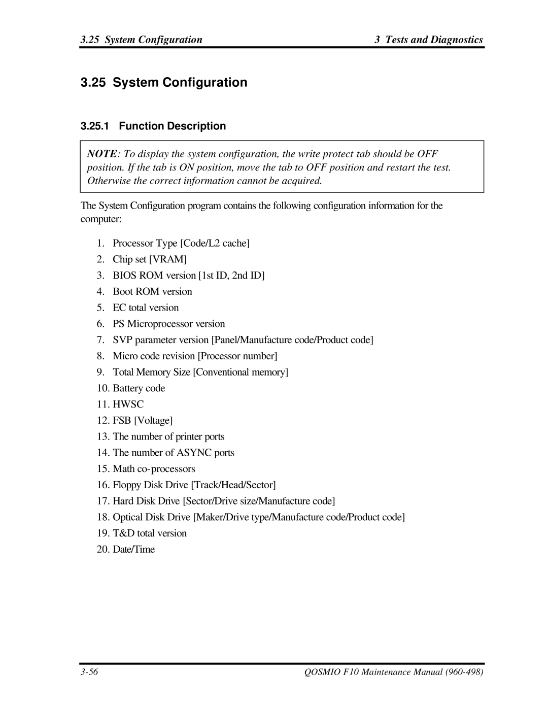 Toshiba qosmio f10 manual System Configuration Tests and Diagnostics 