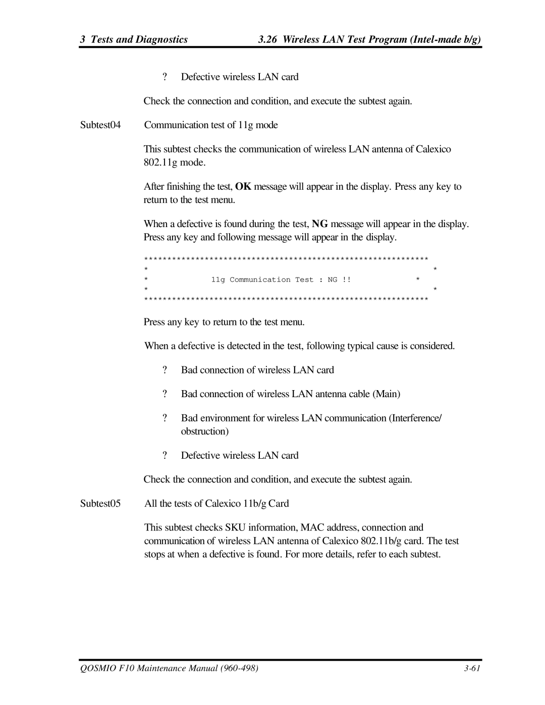 Toshiba qosmio f10 manual Bad connection of wireless LAN card 