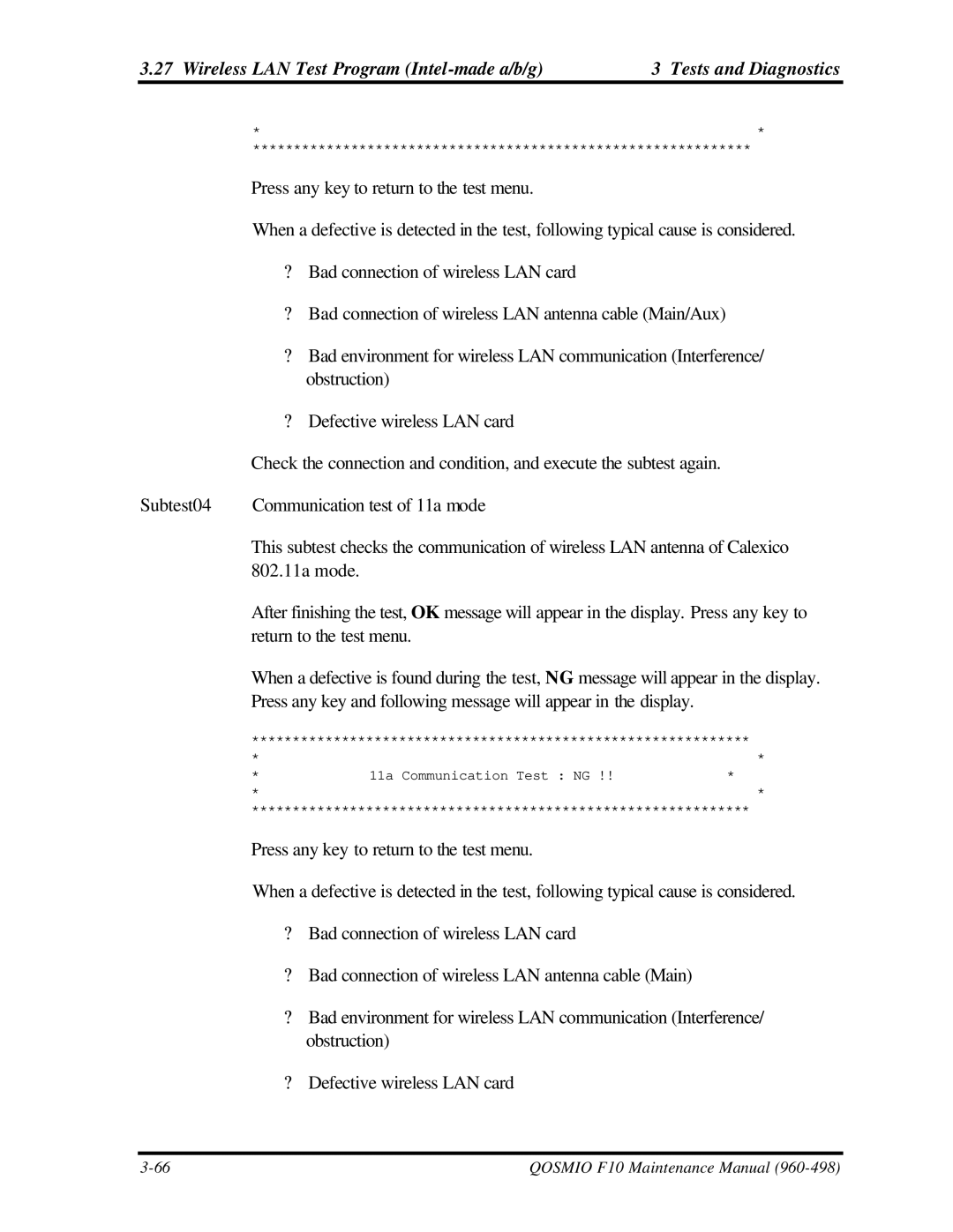 Toshiba qosmio f10 manual 11a Communication Test NG 