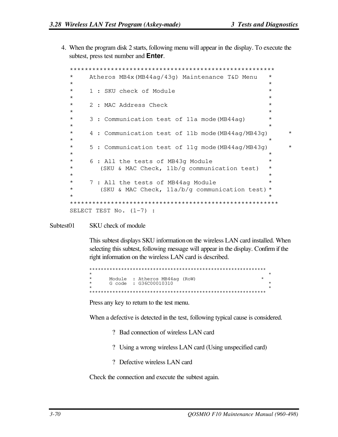 Toshiba qosmio f10 manual Wireless LAN Test Program Askey-made Tests and Diagnostics 