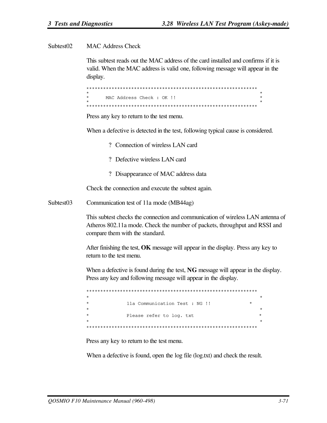 Toshiba qosmio f10 manual 11a Communication Test NG Please refer to log. txt 