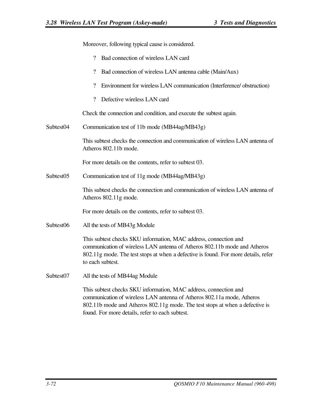 Toshiba qosmio f10 manual Wireless LAN Test Program Askey-made Tests and Diagnostics 