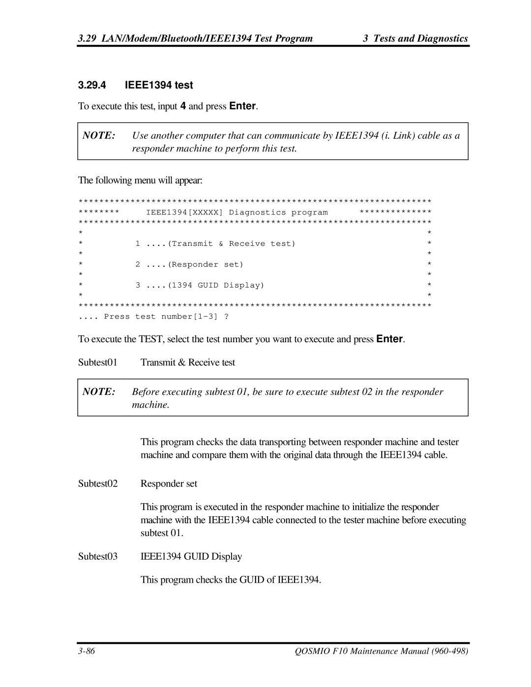 Toshiba qosmio f10 manual IEEE1394 test 