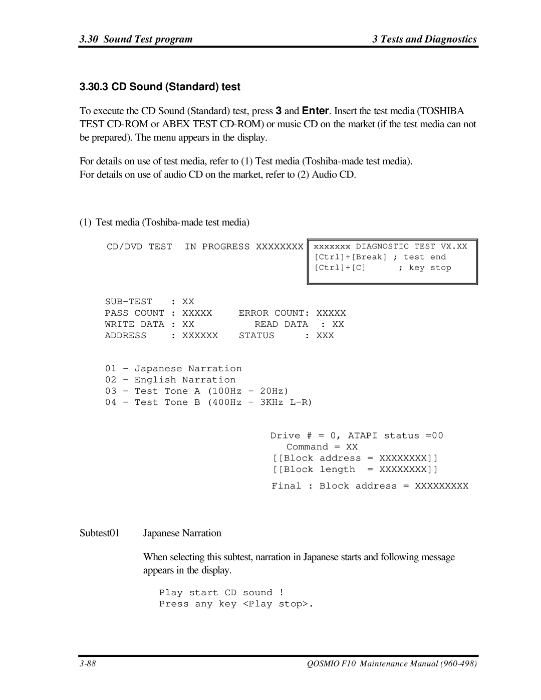 Toshiba qosmio f10 manual CD Sound Standard test 