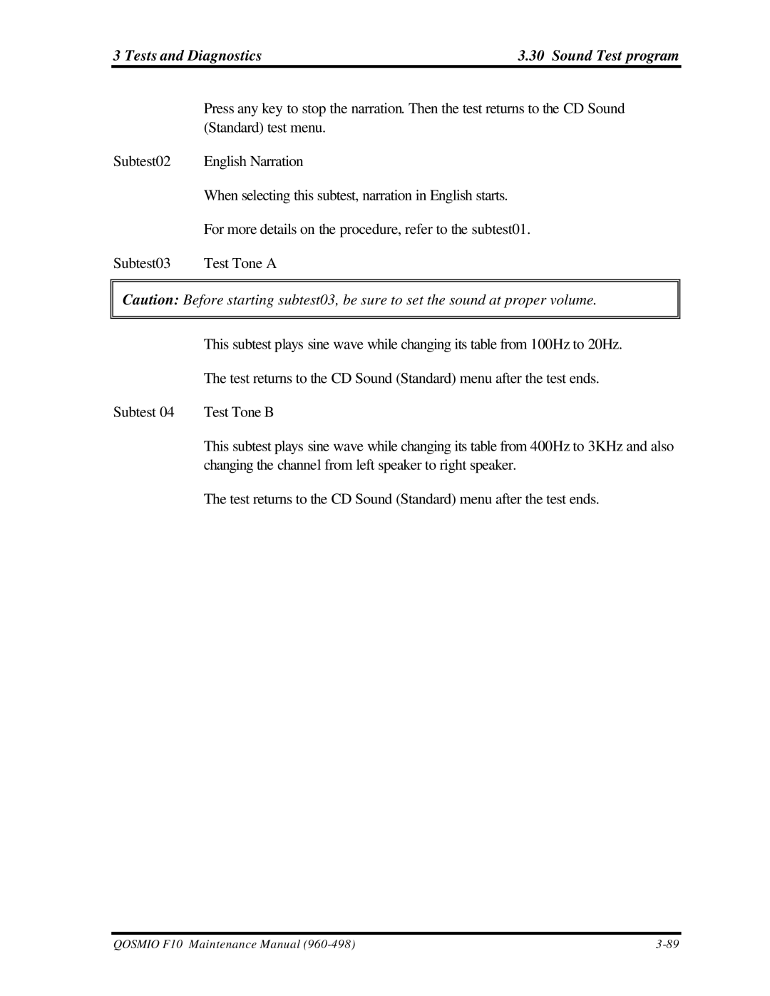 Toshiba qosmio f10 manual Tests and Diagnostics Sound Test program 