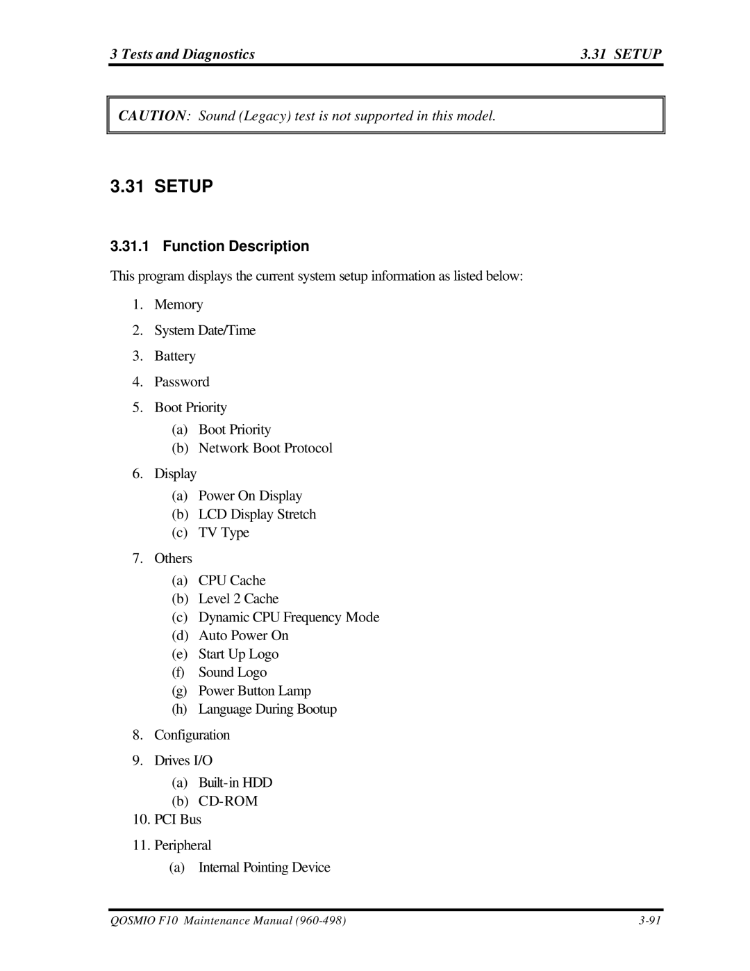 Toshiba qosmio f10 manual Tests and Diagnostics Setup 