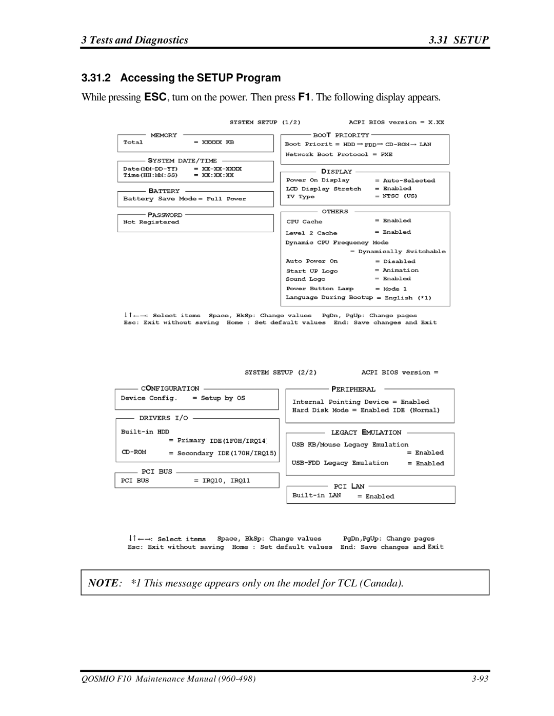 Toshiba qosmio f10 manual Accessing the Setup Program 