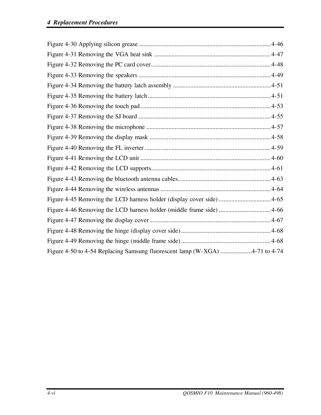 Toshiba qosmio f10 manual 50 to 4-54 Replacing Samsung fluorescent lamp W-XGA 71 to 