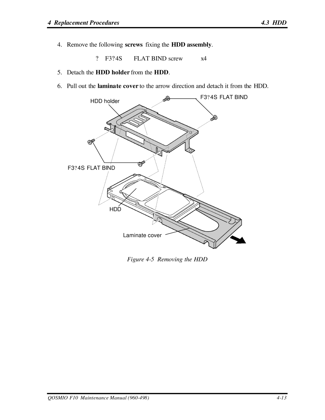 Toshiba qosmio f10 manual Replacement Procedures HDD, Removing the HDD 