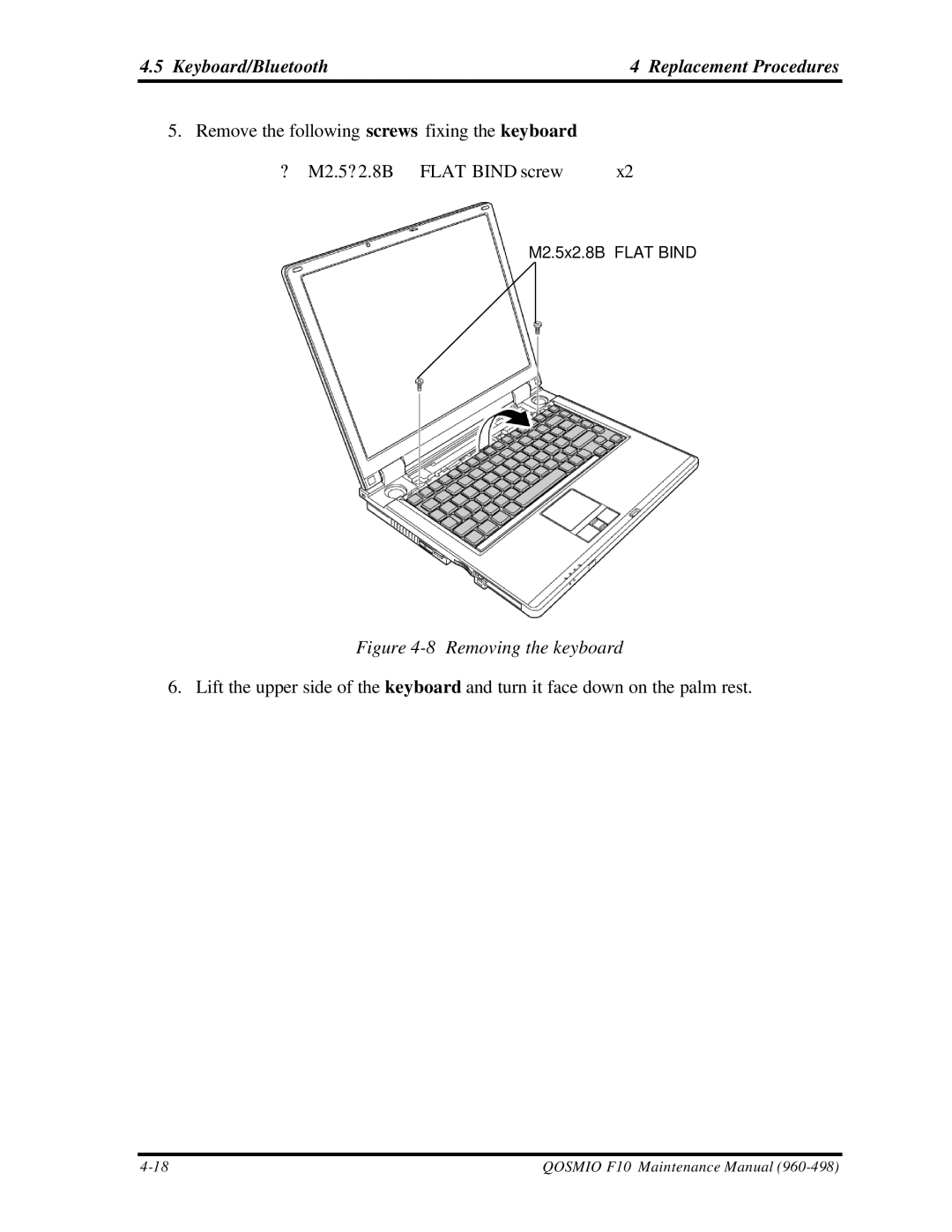 Toshiba qosmio f10 manual Removing the keyboard 