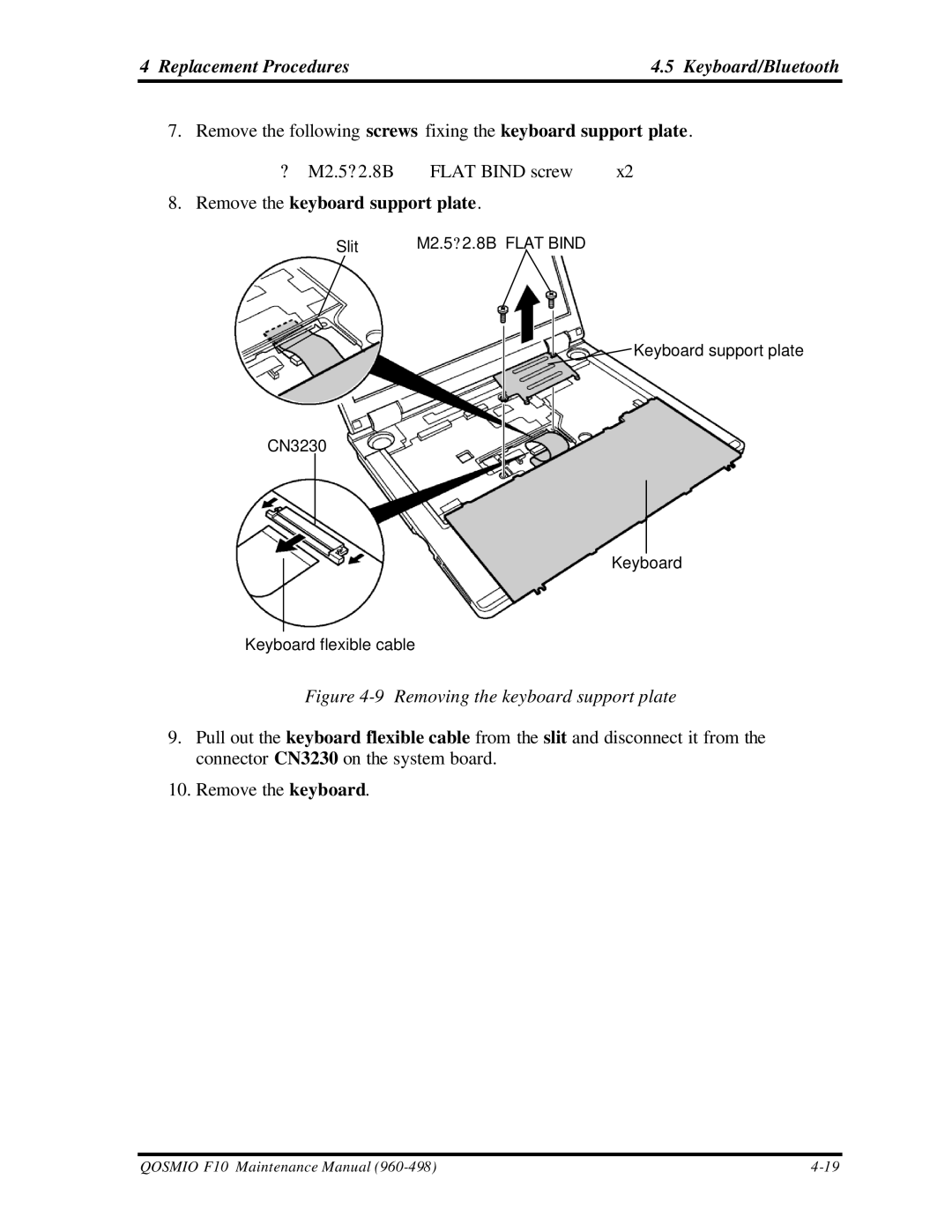 Toshiba qosmio f10 manual Remove the keyboard support plate 