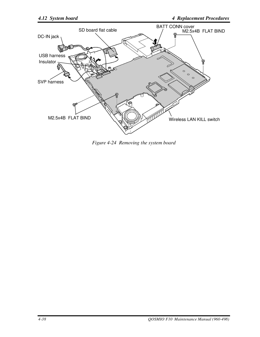 Toshiba qosmio f10 manual System board Replacement Procedures, Removing the system board 