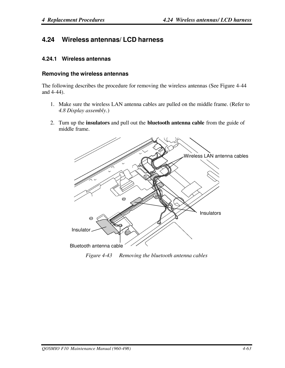 Toshiba qosmio f10 manual Replacement Procedures Wireless antennas/ LCD harness 