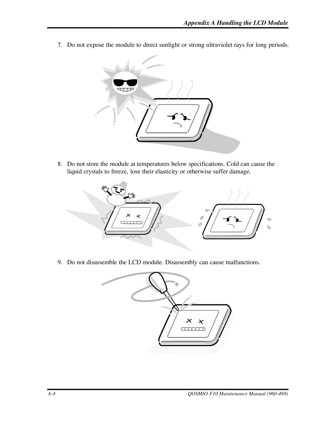 Toshiba qosmio f10 manual Appendix a Handling the LCD Module 