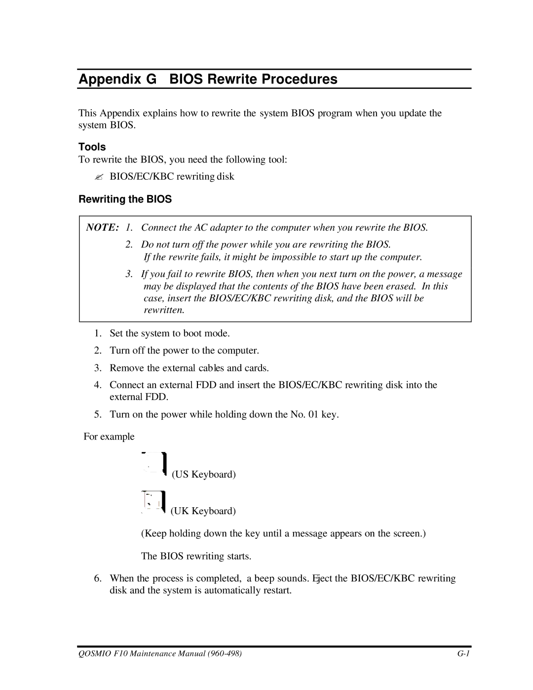 Toshiba qosmio f10 manual Tools, Rewriting the Bios 