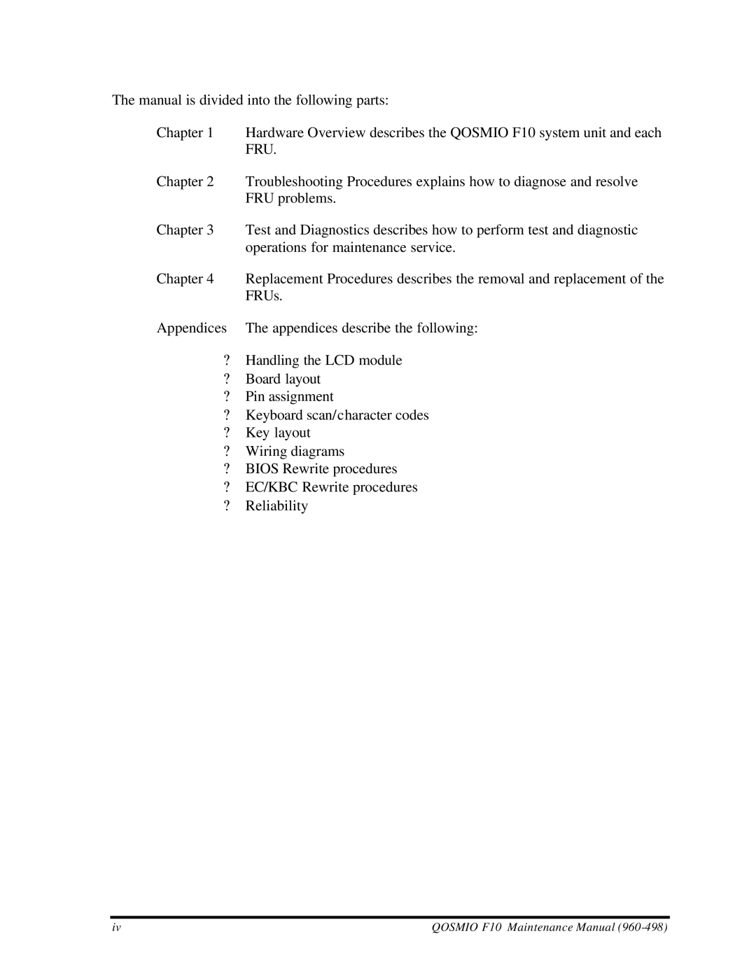 Toshiba qosmio f10 manual Qosmio F10 Maintenance Manual 