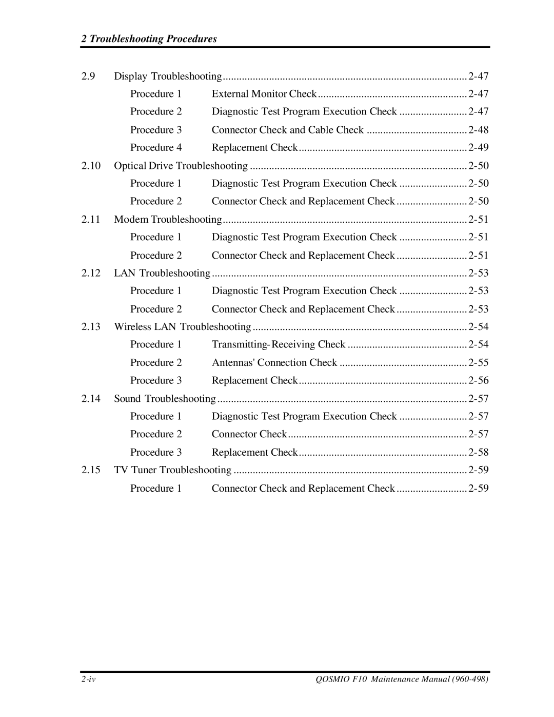 Toshiba qosmio f10 manual Troubleshooting Procedures 