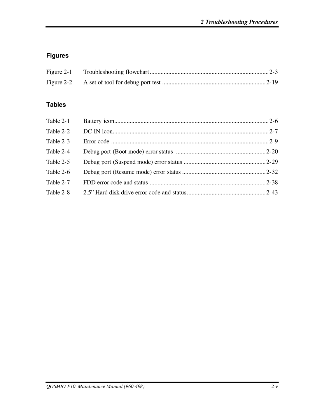 Toshiba qosmio f10 manual Troubleshooting flowchart Set of tool for debug port test 