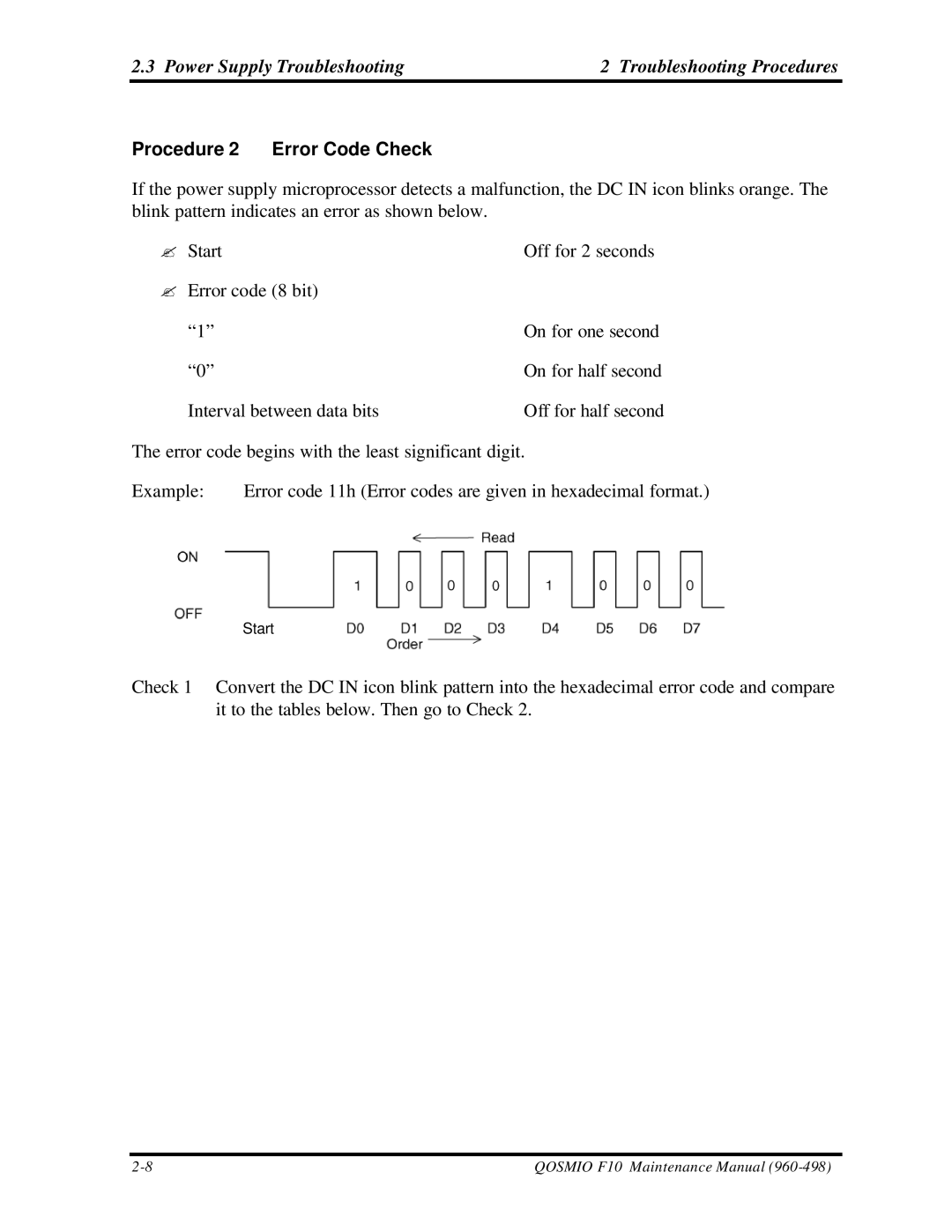 Toshiba qosmio f10 manual Procedure 2 Error Code Check 