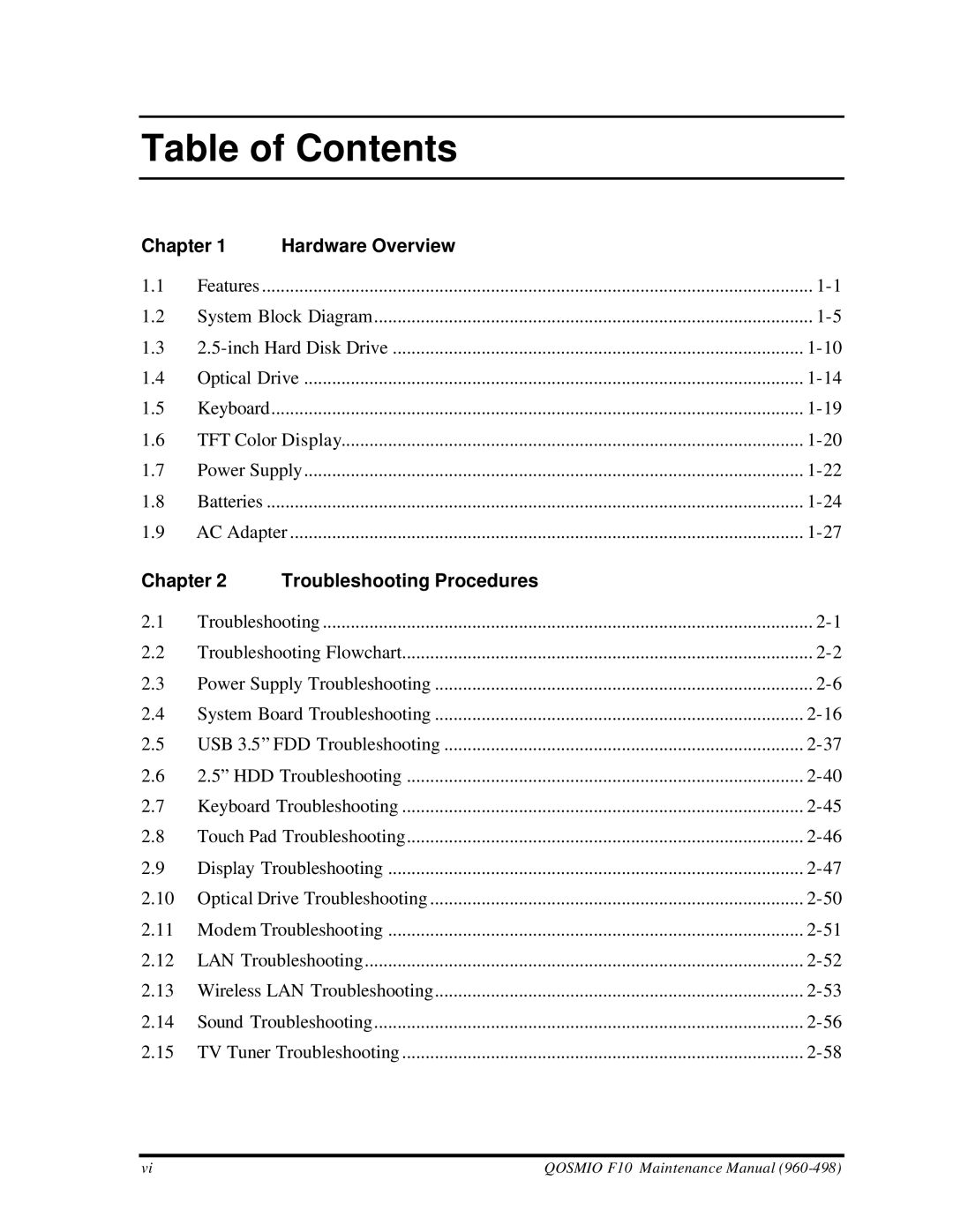 Toshiba qosmio f10 manual Table of Contents 