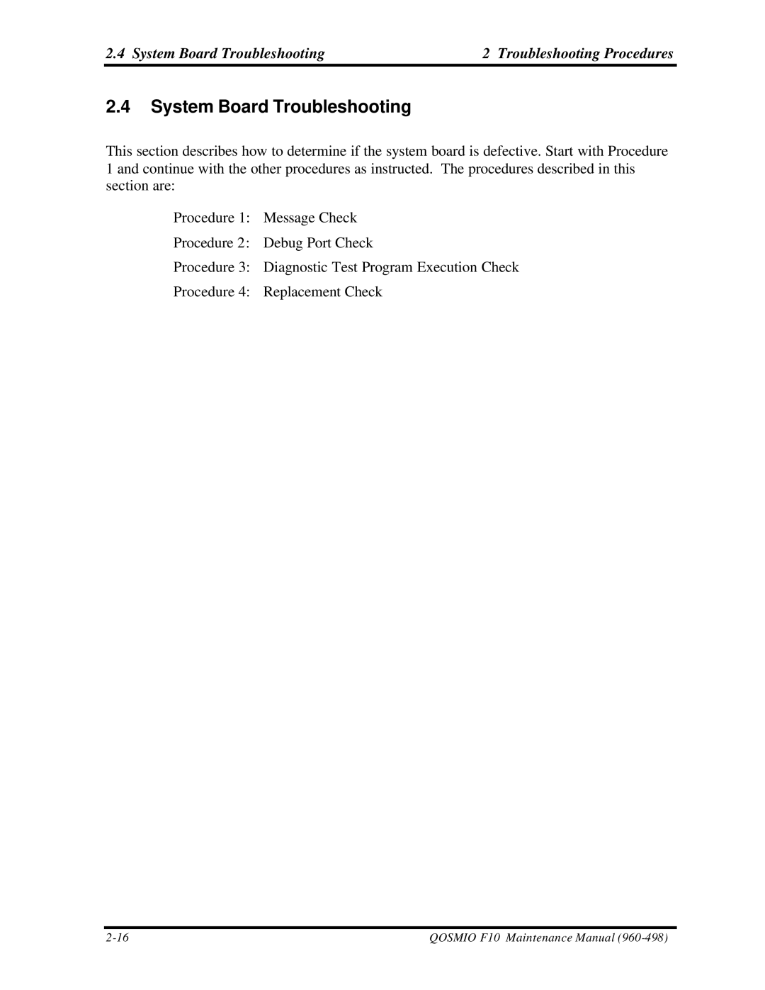 Toshiba qosmio f10 manual System Board Troubleshooting Troubleshooting Procedures 