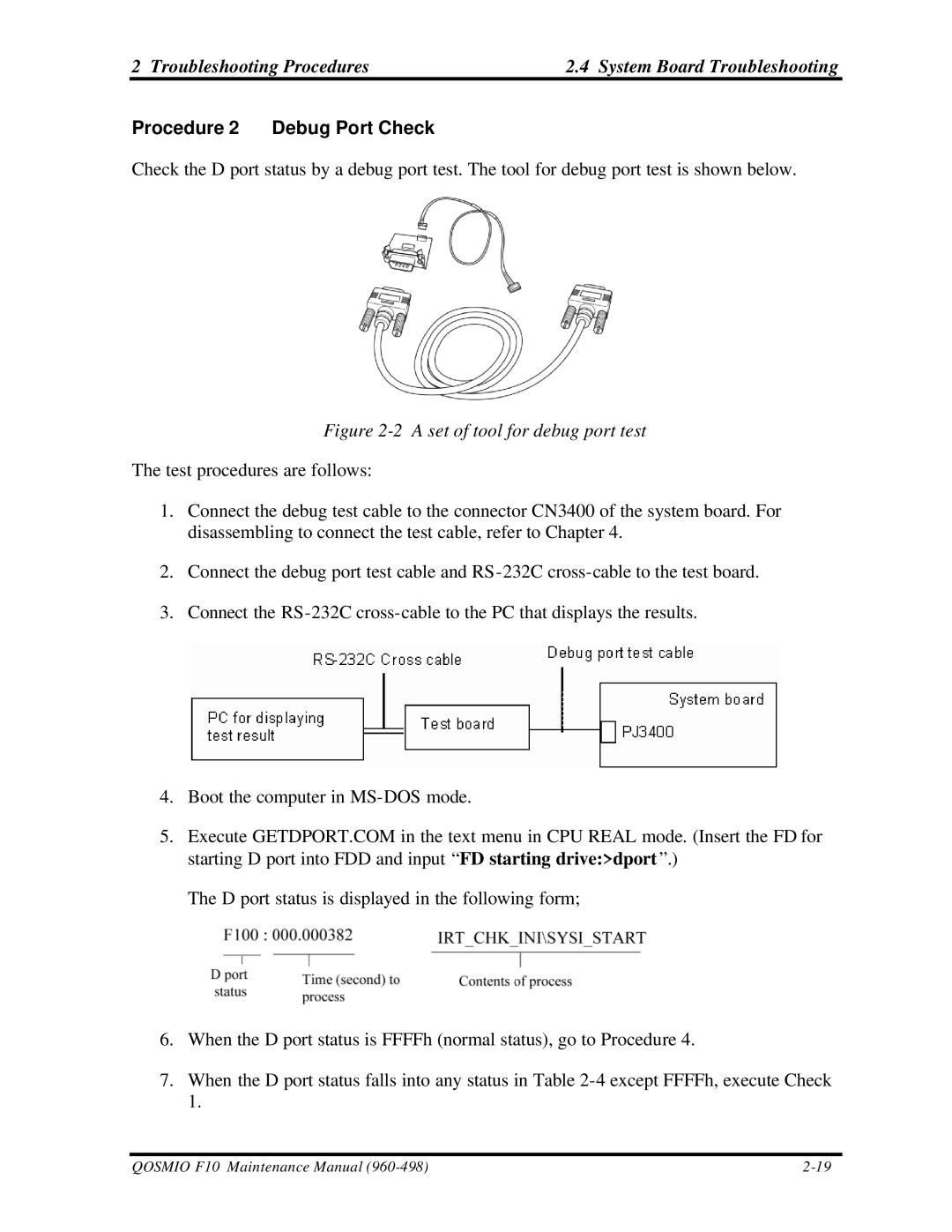 Toshiba qosmio f10 manual Procedure 2 Debug Port Check, A set of tool for debug port test 