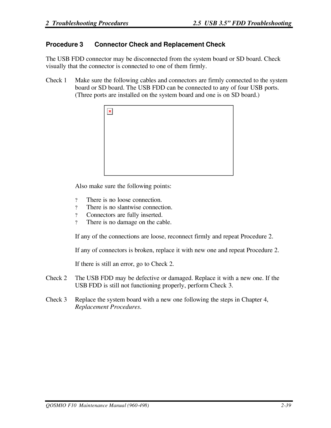 Toshiba qosmio f10 manual Procedure 3 Connector Check and Replacement Check 