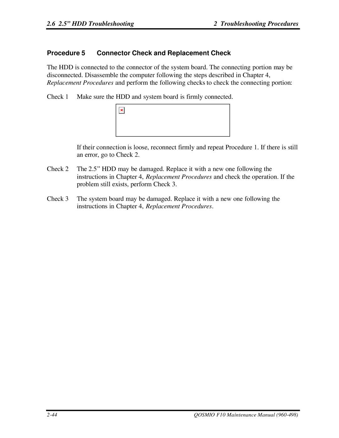 Toshiba qosmio f10 manual Procedure 5 Connector Check and Replacement Check 