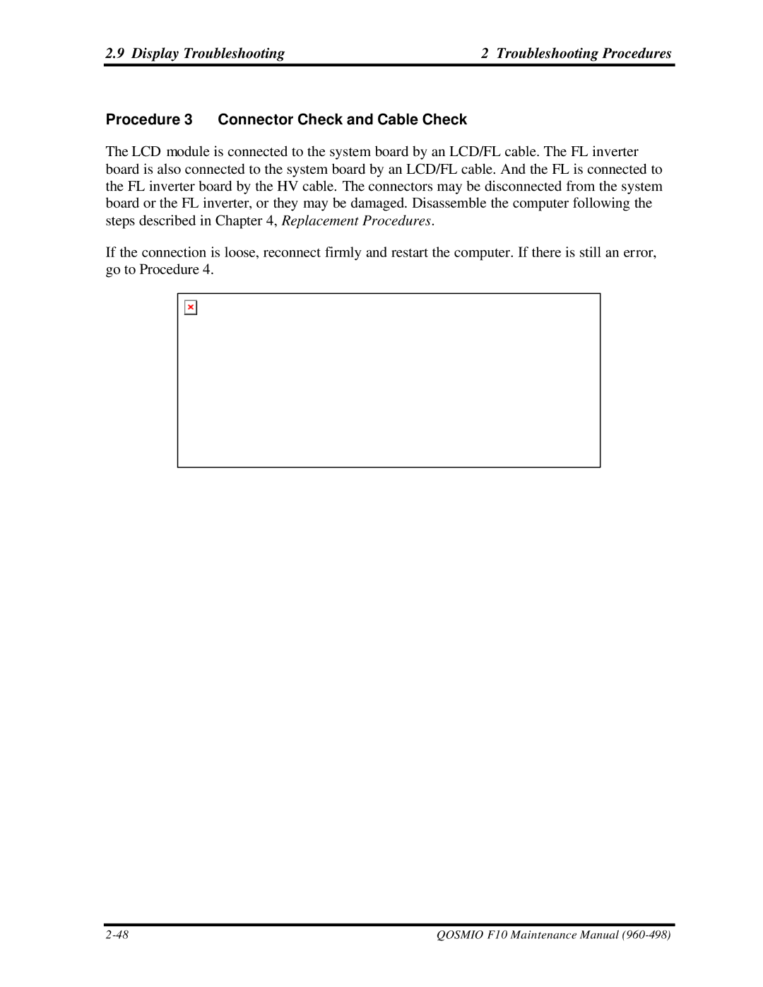 Toshiba qosmio f10 manual Display Troubleshooting Troubleshooting Procedures, Procedure 3 Connector Check and Cable Check 