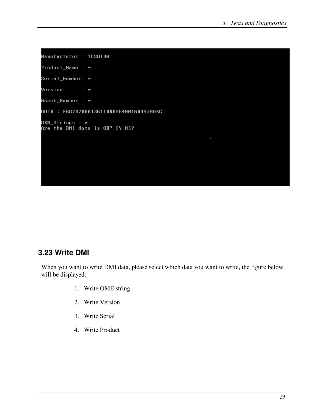 Toshiba Qosmio F50 manual 23WriteDMI, WriteOMEstring WriteVersion WriteSerial WriteProduct 