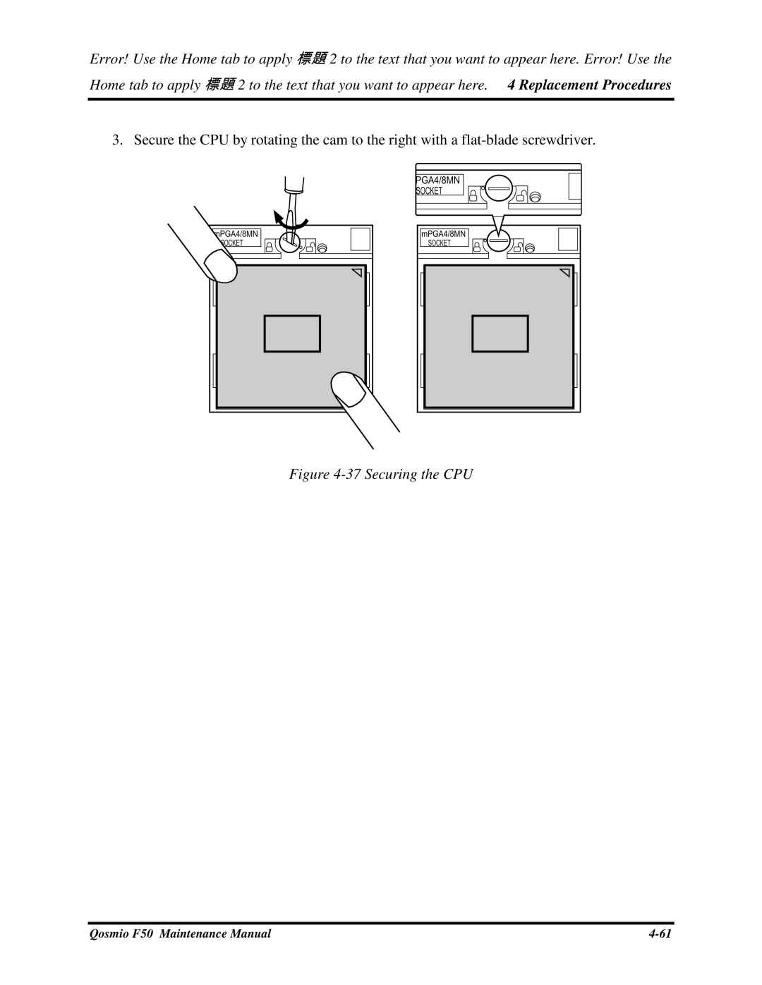 Toshiba Qosmio F50 manual 37SecuringtheCPU 