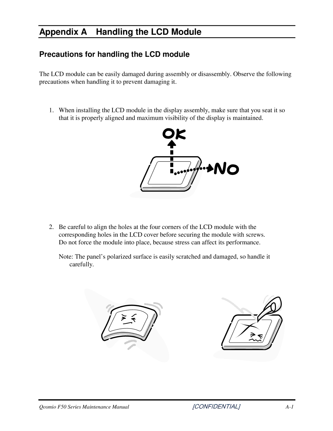 Toshiba Qosmio F50 manual AppendixA HandlingtheLCDModule, PrecautionsforhandlingtheLCDmodule 