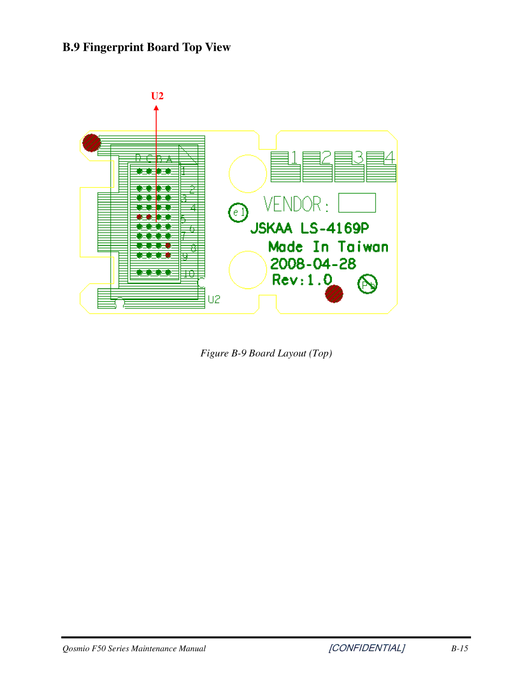 Toshiba Qosmio F50 manual 9FingerprintBoardTopView 