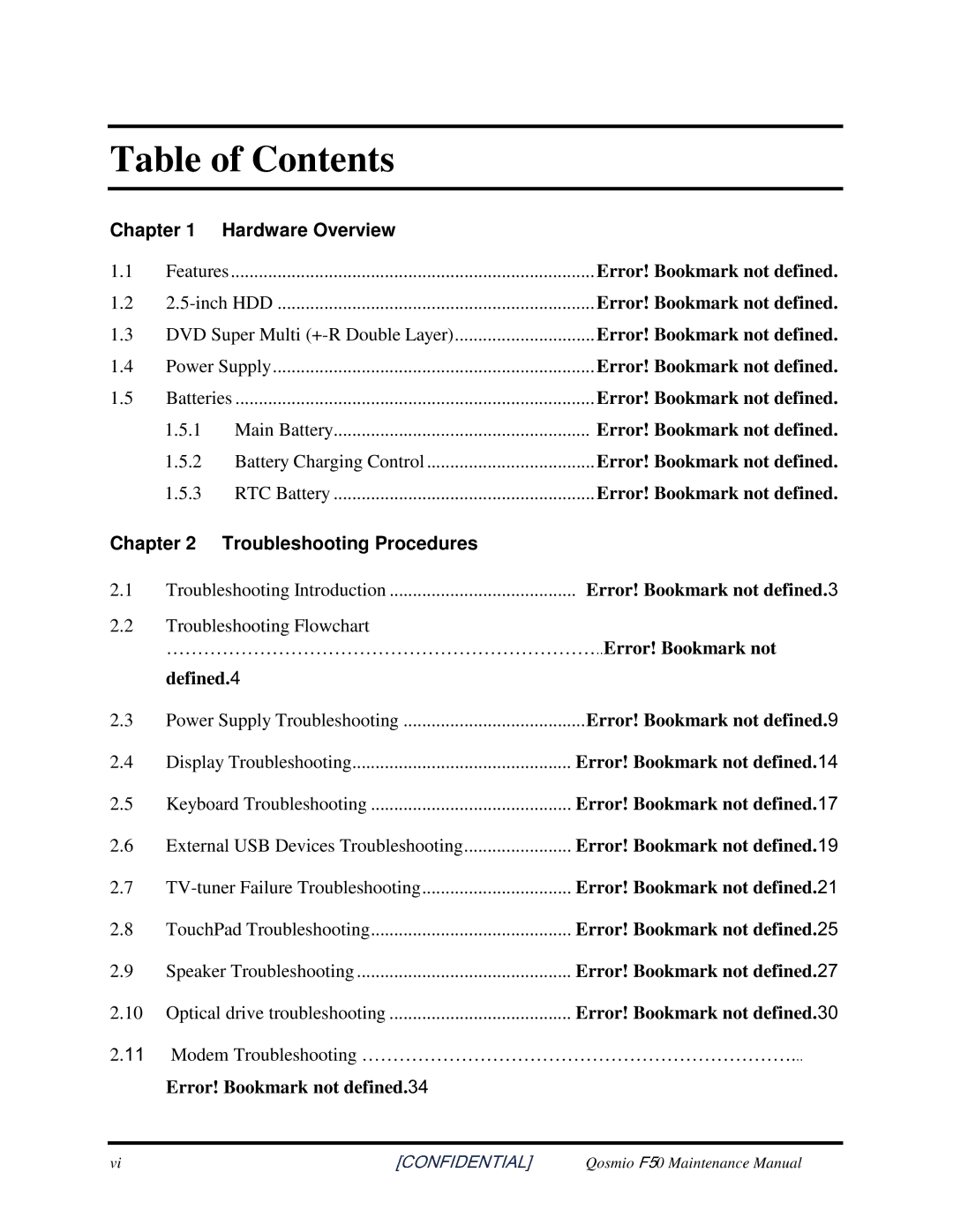 Toshiba Qosmio F50 manual TableofContents 