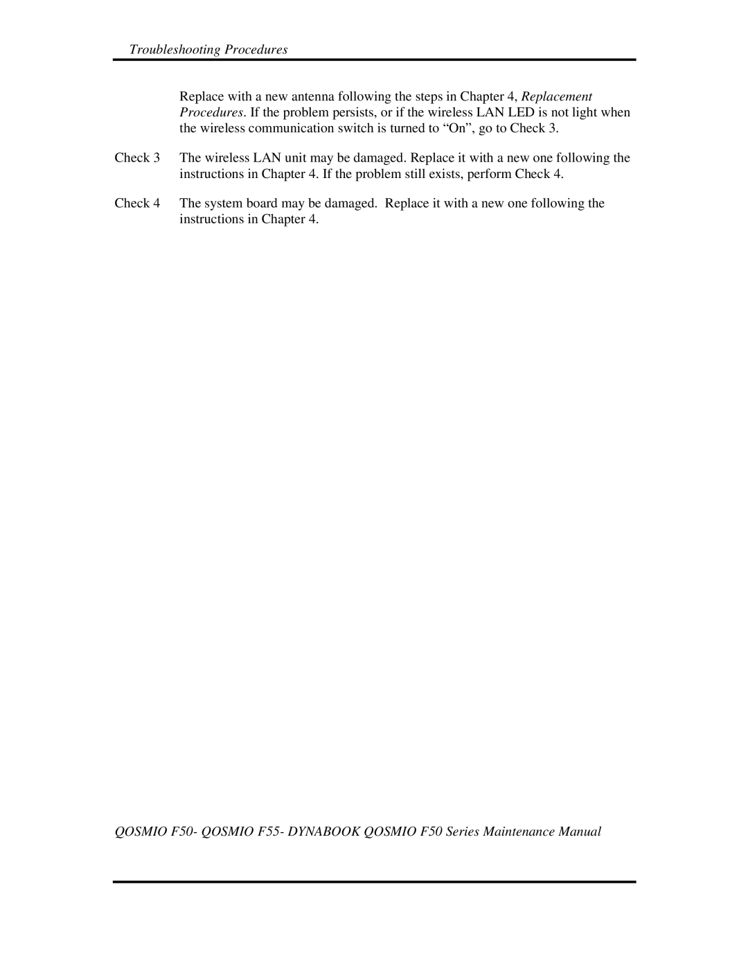 Toshiba Qosmio F50 manual 41TroubleshootingProcedures 