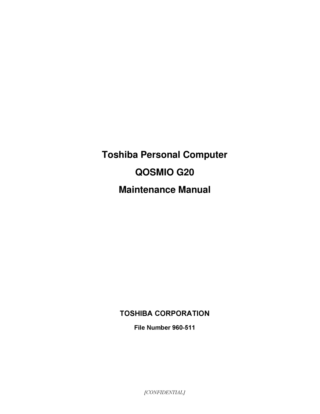 Toshiba QOSMIO G20 manual Qosmio G20, File Number 