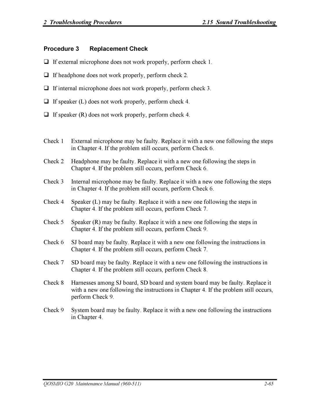 Toshiba QOSMIO G20 manual Troubleshooting Procedures Sound Troubleshooting 