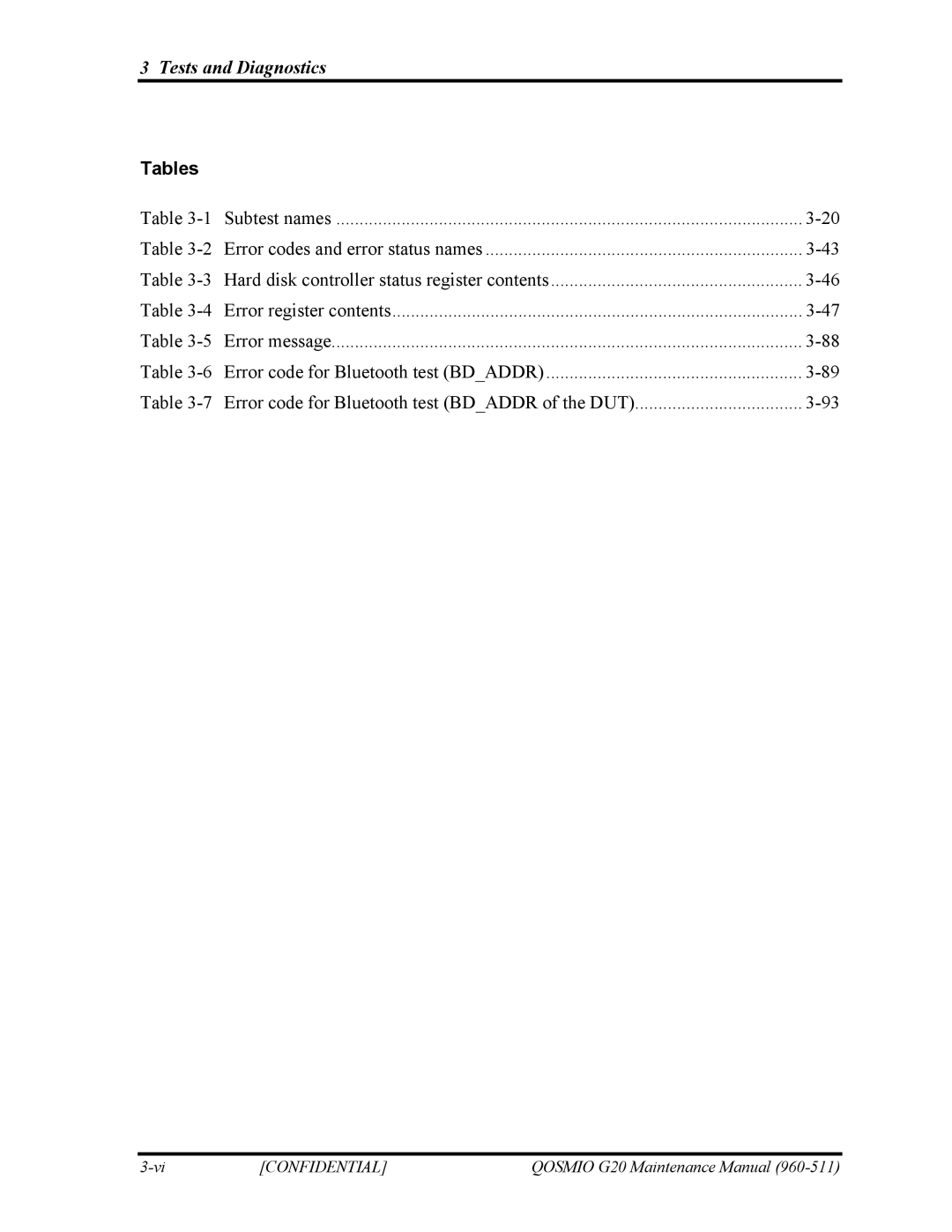 Toshiba QOSMIO G20 manual Tables 