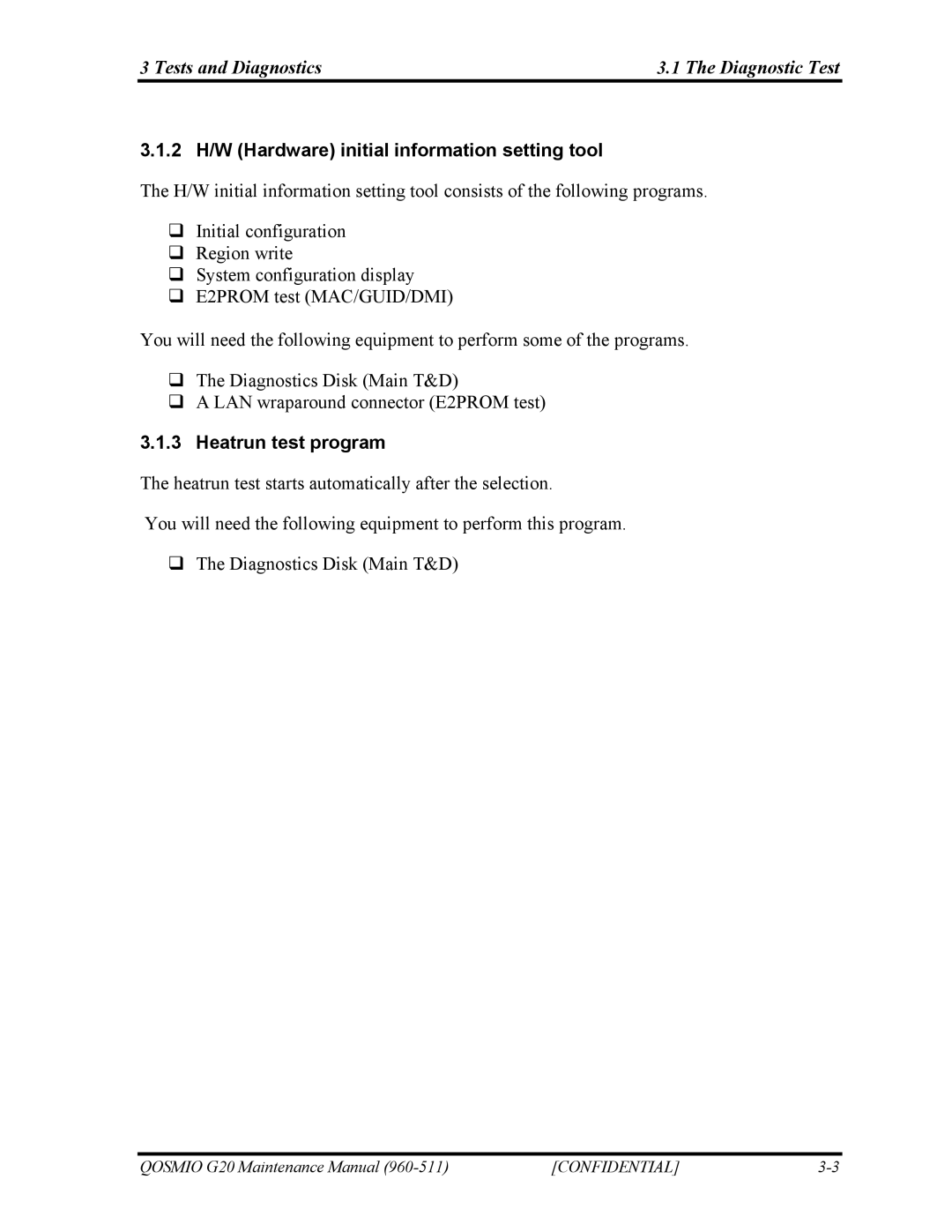 Toshiba QOSMIO G20 manual 2 H/W Hardware initial information setting tool, Heatrun test program 