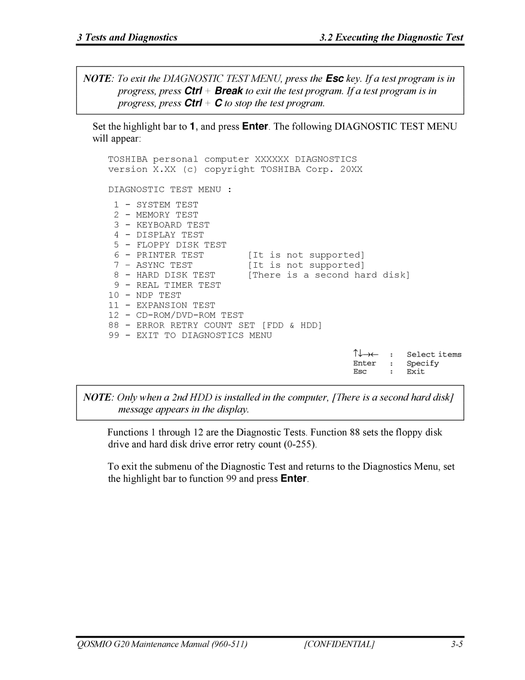 Toshiba QOSMIO G20 manual Executing the Diagnostic Test 