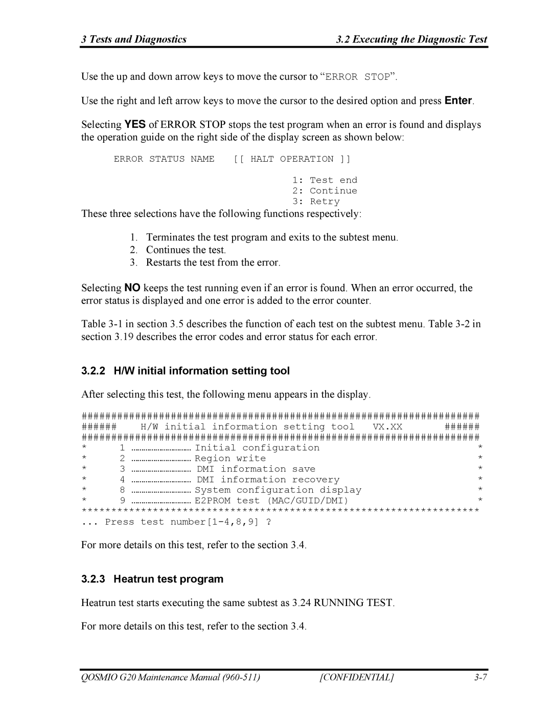 Toshiba QOSMIO G20 manual 2 H/W initial information setting tool, Heatrun test program 