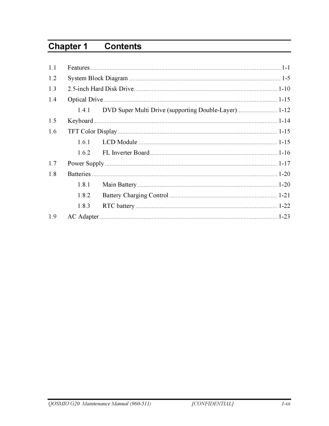 Toshiba QOSMIO G20 manual Chapter Contents 