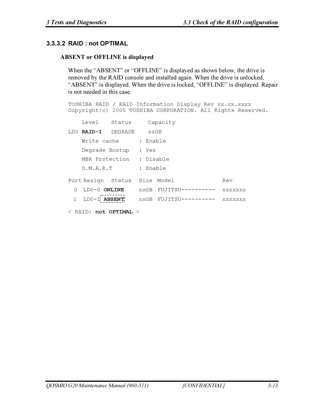 Toshiba QOSMIO G20 manual RAID not Optimal, Absent or Offline is displayed 